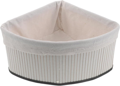 Corner Storage Basket - Bamboo Woven Organizer with Liner - Woven Pantry Basket for Shelves - Triangle Storage Bin for Kitchen, Bathroom and Bedroom (White)