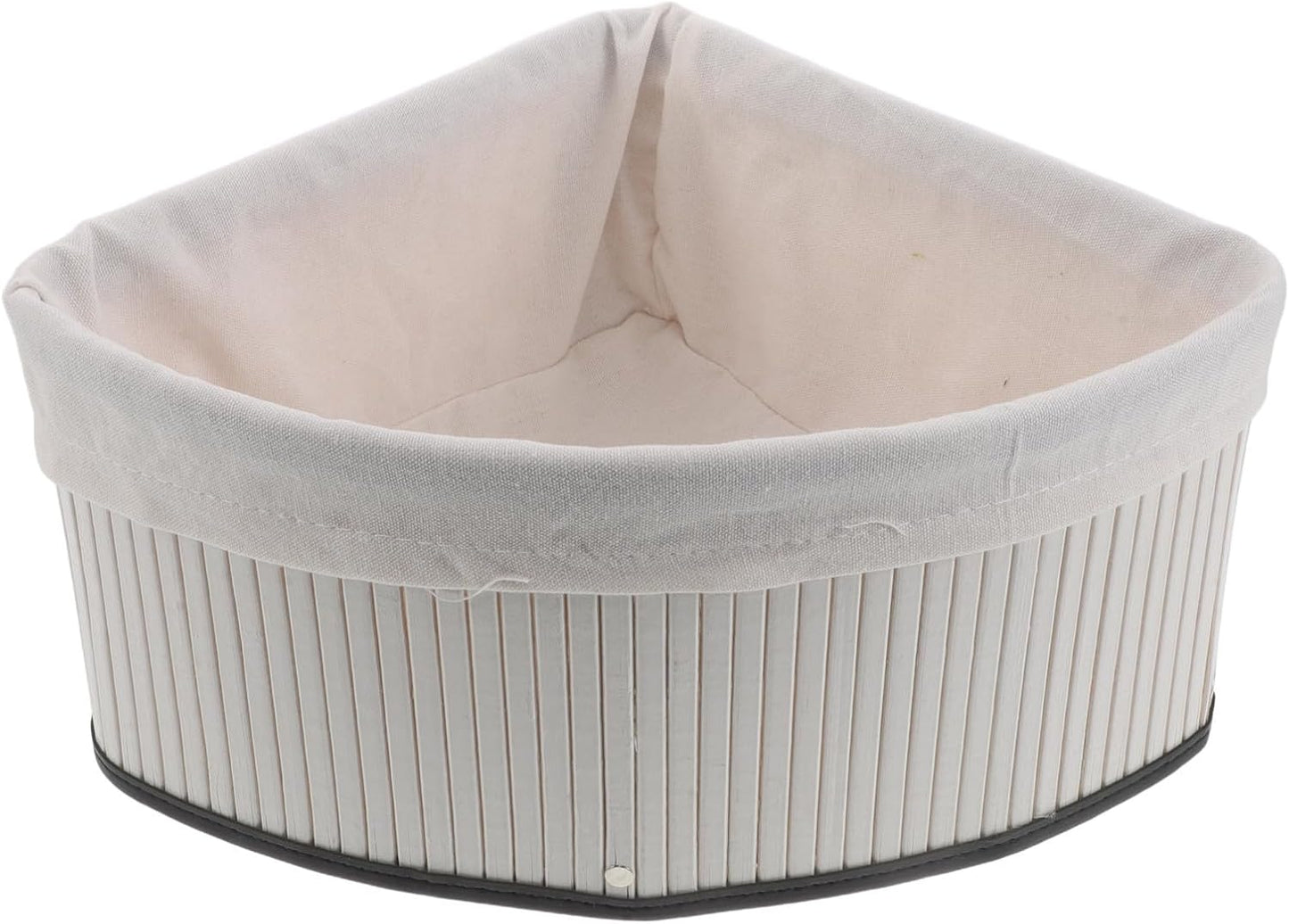 Corner Storage Basket - Bamboo Woven Organizer with Liner - Woven Pantry Basket for Shelves - Triangle Storage Bin for Kitchen, Bathroom and Bedroom (White)