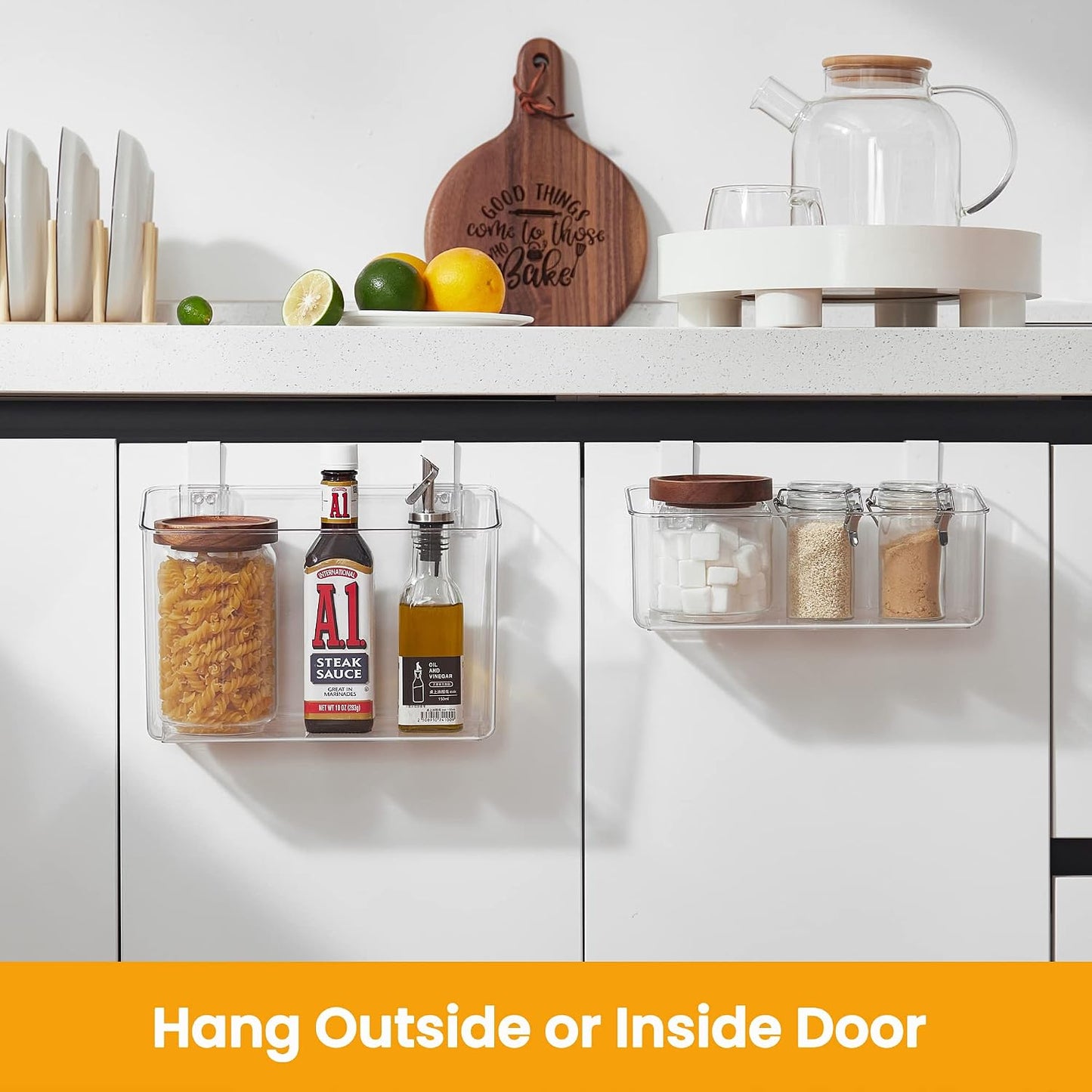 vacane Office Hanging Organizer, Clear Hanging Baskets for Organizing Over the Cabinet Organizer Holder for Kitchen, Pantry, Bathroom-Hang Outside or Inside Door-XL