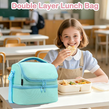 FlowFly Kids Double Decker Cooler Insulated Lunch Bag Large Tote for Boys, Girls, Men, Women, With Adjustable Strap, Unicorn