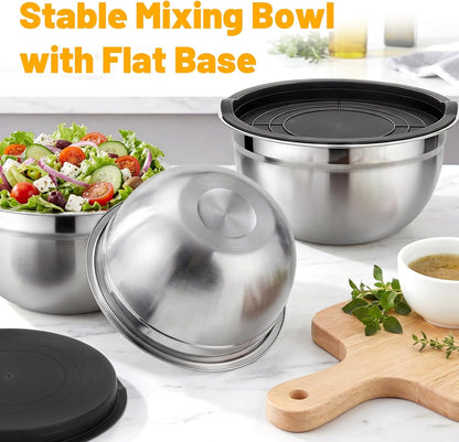 Beasea Stainless Steel Mixing Bowls, 5 Pack 1.5 QT Stackable Nesting Mixing Bowls with Airtight Lids, Metal Bowl with Lid for Baking, Meal Prepping, Salad, Serving, Food Storing