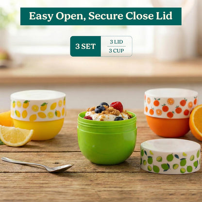 MosJos Snack & Dessert Containers Set of 3 (5 oz) – BPA Free Stackable Food Storage Cups with Secure Lids – Reusable Travel Containers for Office Snacks, Meal Prep & Portion Control