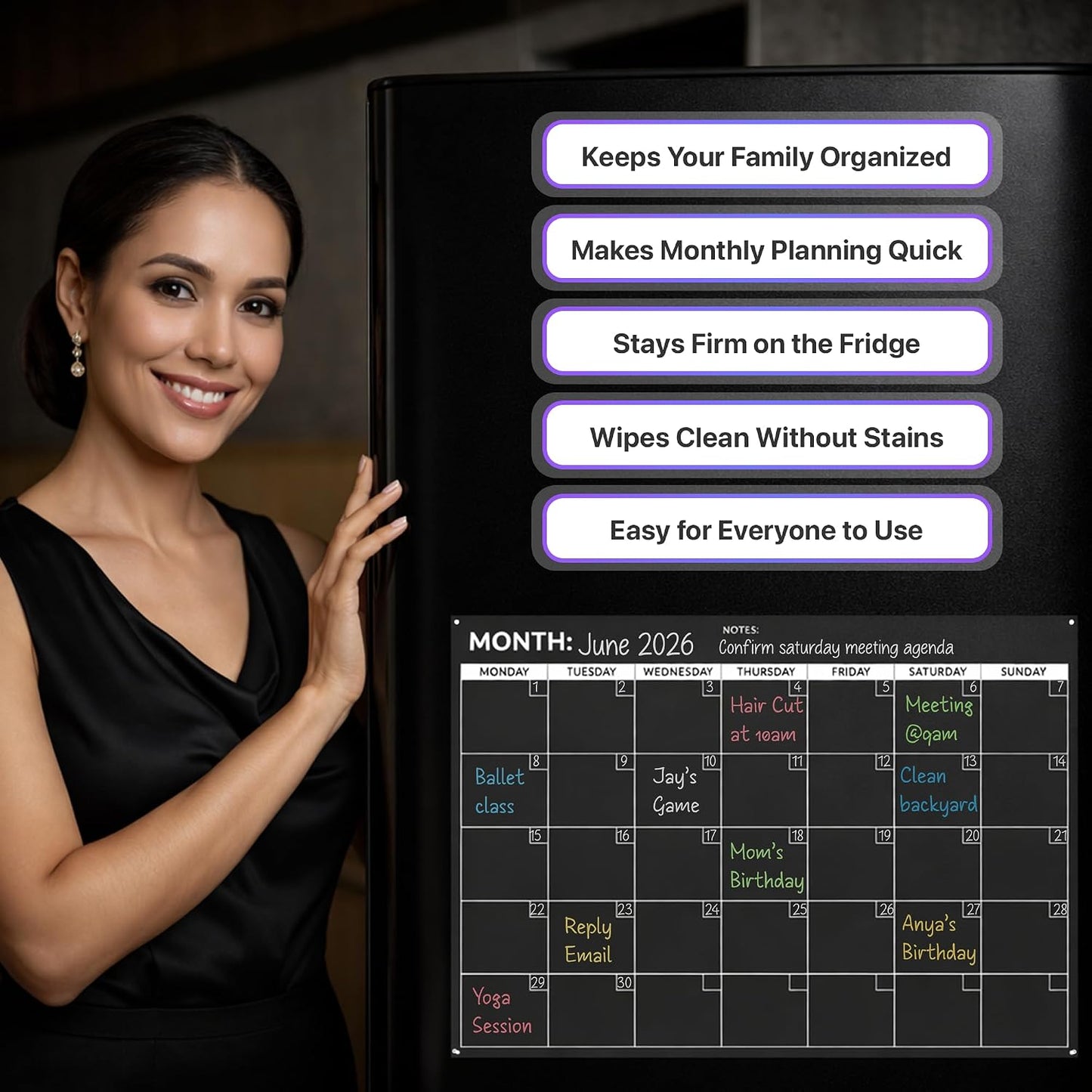 Fridge Calendar Acrylic 17x12”, Start Monday | Magnetic Calendar for Refrigerator | Acrylic Dry Erase Whiteboard Calendar for Fridge | Family Schedule Board with 5 Markers & Eraser by Freedom Mastery