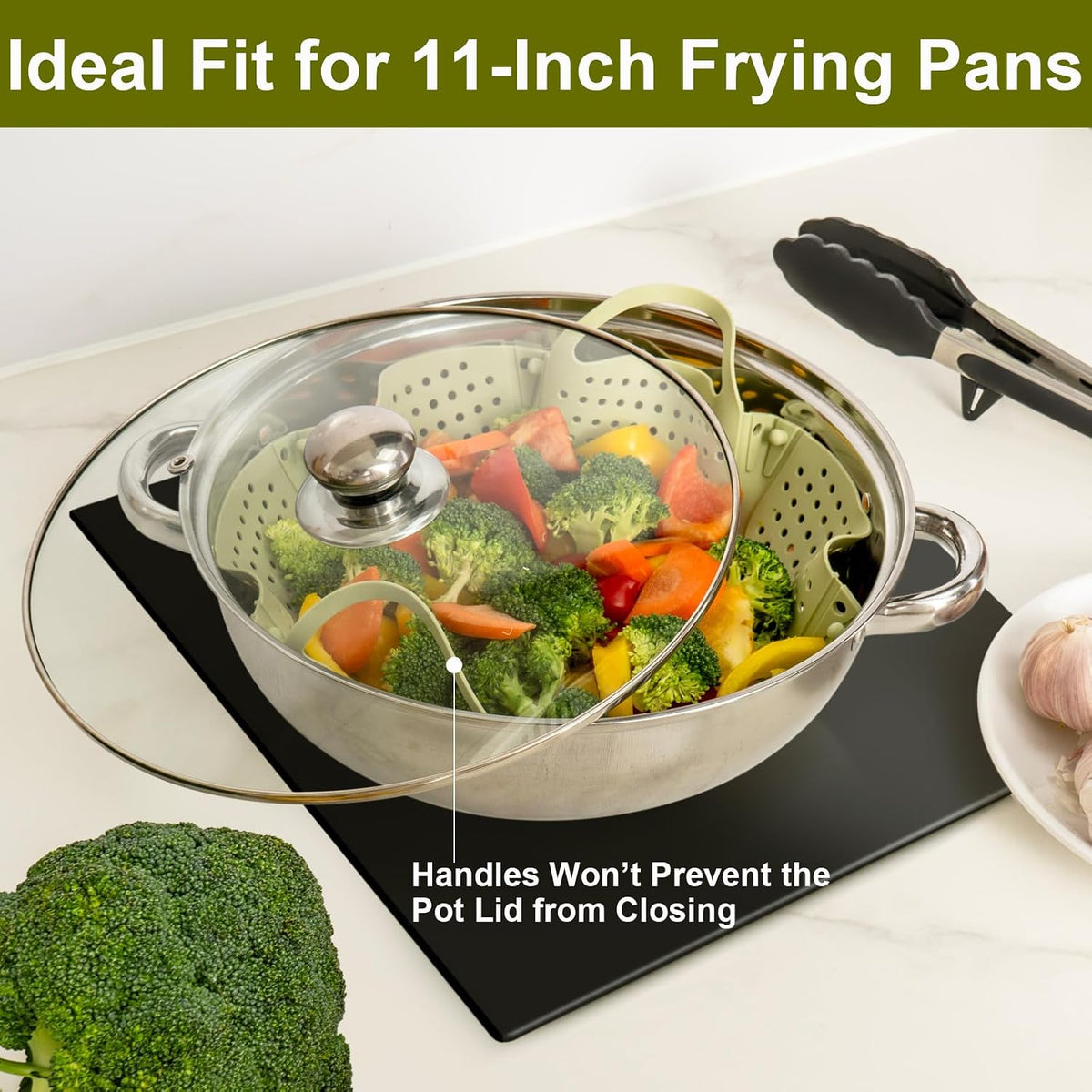 Large Collapsible Silicone Steamer Basket, Expandable for Pot,Non Slip Feet