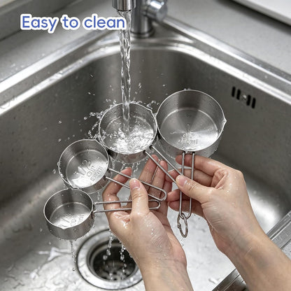 Measuring Cups and Spoons Set 8PCS Silver Stainless Steel