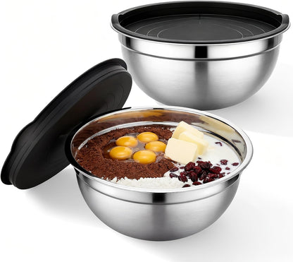 Beasea Stainless Steel Mixing Bowls, 5 Pack 1.5 QT Stackable Nesting Mixing Bowls with Airtight Lids, Metal Bowl with Lid for Baking, Meal Prepping, Salad, Serving, Food Storing