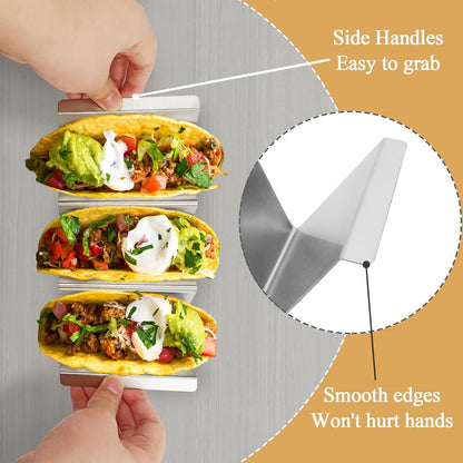 3 Pack Taco Stands, Stainless Steel Taco Holders for 3 Tacos, Taco Plates with Dividers, Fits Oven and Dishwasher