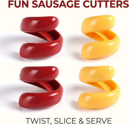 4Pcs Manual Fancy Sausage Cutter, Cyclone Barbecue Sausage Spiral Barbecue Hot Dogs Cutter Slicer Peelers, Peelers