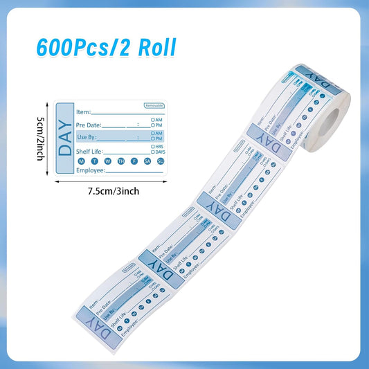 2 Rolls 600 Pieces Shelf Life Removable Freezer Labels, 2 x3 Inch Food Labels for Containers Date Stickers for Freezer Easy to Remove
