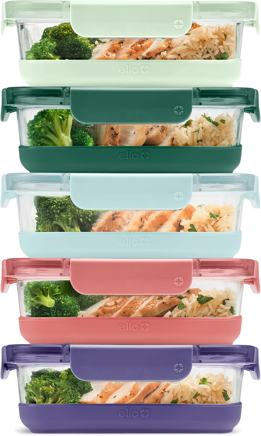 Ello Duraglass 3.4 Cup Meal Prep 10Pc,Set,Glass Food Storage Container with Silicone Sleeve and Airtight BPA-Free Plastic Lids,Dishwasher,Microwave & Freezer Safe,Evening Orchard,5 Count (Pack of 2)