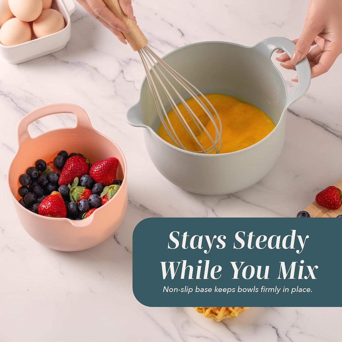 COOK WITH COLOR Nesting Plastic Mixing Bowl Set with Pour Spouts and Handles, Gray, Non-Slip