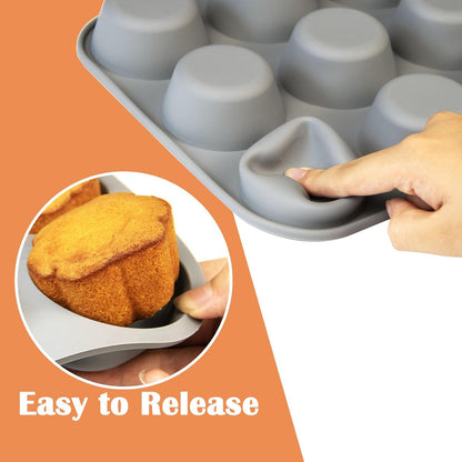 24 Cups Silicone Mini Muffin Pan Set, Nonstick Mini Cupcake Pans, BPA Free Small Muffin Tin for Baking, Set of 2 (Green+Purple)