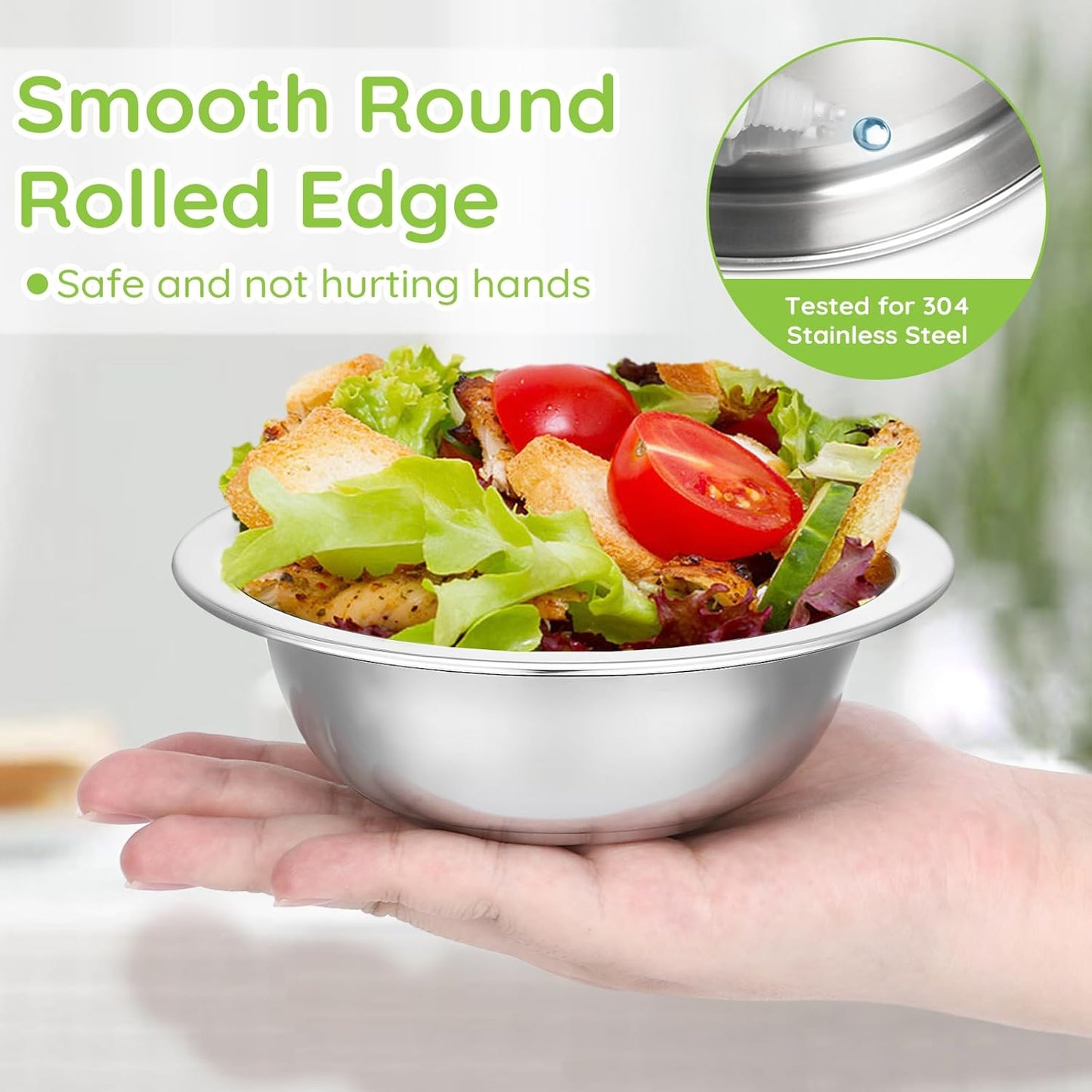 304(18/8) Stainless Steel Mixing Bowls for Kitchen, 4 Pack 7.8" 28.89 fl.oz Metal Mixing Bowls Set Stackable for Baking Serving Cooking Food Prep Storage Dishwasher Safe Heavy Duty