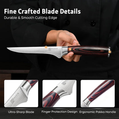 PAUDIN Cheese Knife, 5” Serrated Knife for Block Cheese,Sharp Tomato Knives