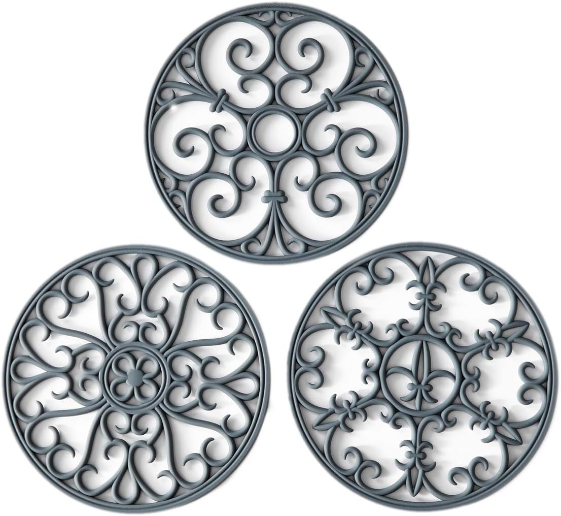 Silicone Trivet Mat - Hot Pot Holder Hot Pads for Table & Countertop - Teapot Trivet Kitchen Trivets - Non-Slip & Heat Resistant Modern Kitchen Hot Pads for Pots & Hot Dish Navy Blue Trivet Set of 3