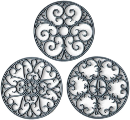 Silicone Trivet Mat - Hot Pot Holder Hot Pads for Table & Countertop - Teapot Trivet Kitchen Trivets - Non-Slip & Heat Resistant Modern Kitchen Hot Pads for Pots & Hot Dish Navy Blue Trivet Set of 3