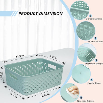 Soddeph Plastic Storage Baskets for Cabinets, Household Pantry Organization with Handle,Organizer Bins for Room,Bathrooms,Under-Sink,Kitchen (Black, L-3PACK)