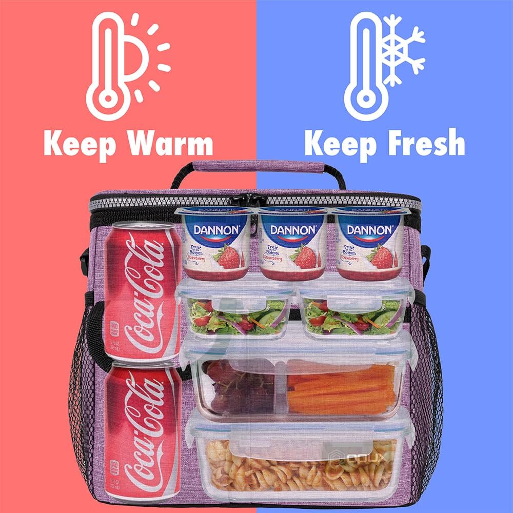 opux Insulated Lunch Bag for Men Women, Leakproof Black Lunch Box for Work, Portable Soft Lunch Cooler Bag with Shoulder Strap, Adult Lunchbox Lunch Pail for Kid Boy Girl School, 14 Can/8L