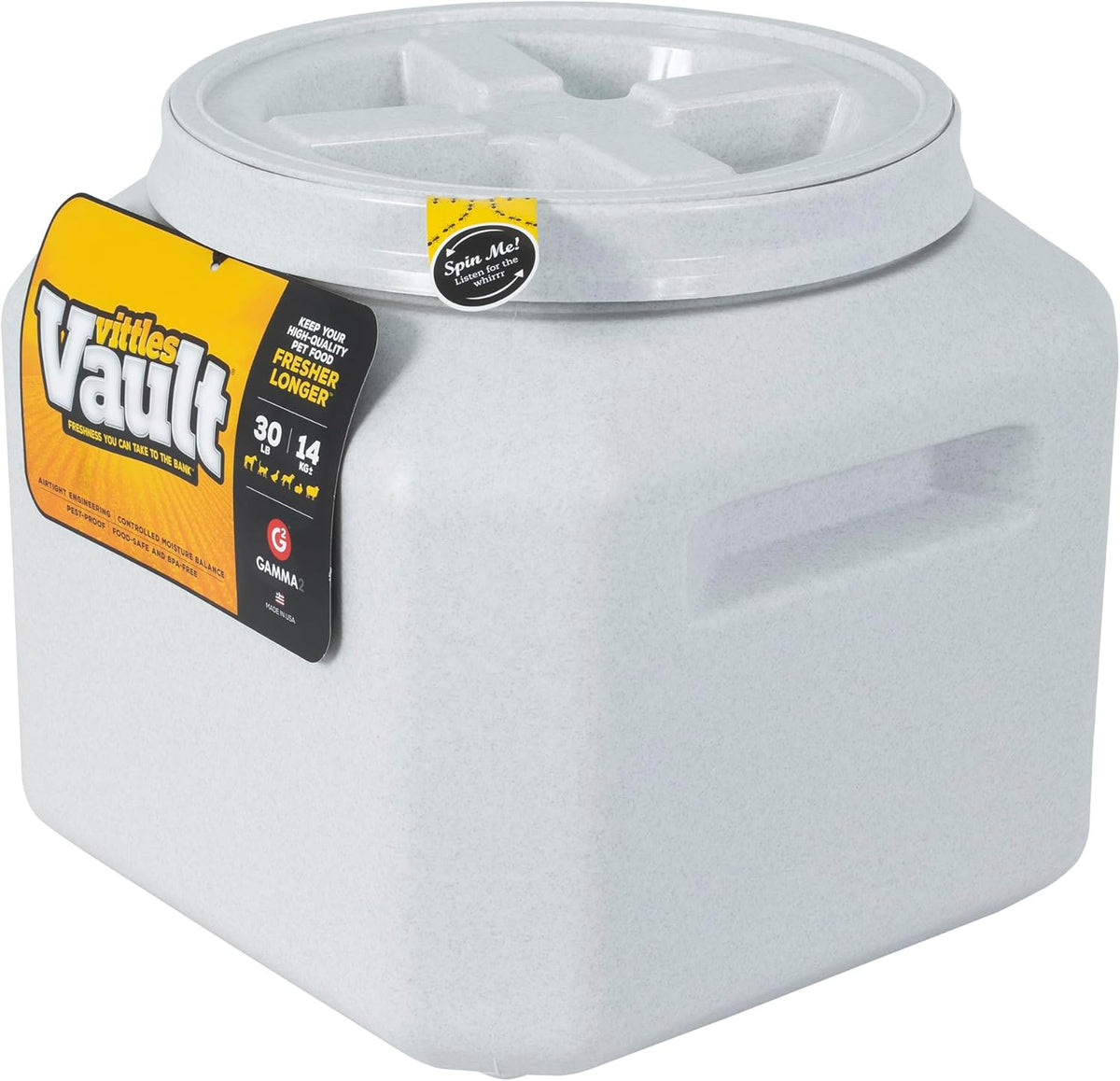 Vittles Vault Traditional Pet Food Storage Container For Dog Kibbles/Bird Seed/Oatmeal/Rice/Flour/Cereal, BPA Free Plastic, Sealed Airtight For Cat Food, Up To 30 lb, Made in USA, With Scoop, Gray