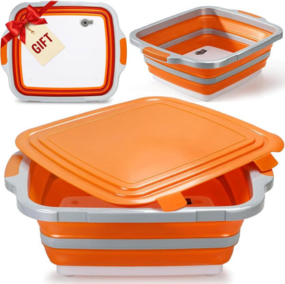 8L Collapsible BBQ Prep Tub with Locking Lid & Cutting Board - Marinade Container Grill Carry System for RV Picnic Tailgate - Portable Wash Basin for Kitchen Camping Sink - Gift for Men Women