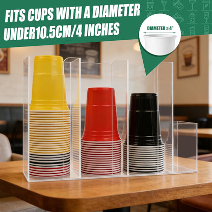 4 Compartments Acrylic Cup and Lid Holder, Clear Disposable Coffee Cup Holder Organizer,Cup Dispenser for Kitchen Bar Shop Party Supplies