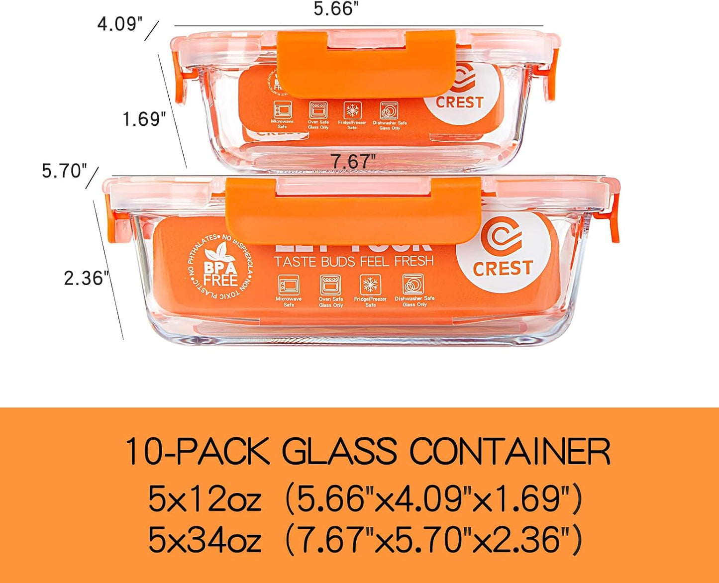 UMEIED 10 Pack Glass Food Storage Containers with Lids, Leakproof Airtight Glass Meal Prep Containers For Lunch, On The Go, Leftover, Dishwasher Safe