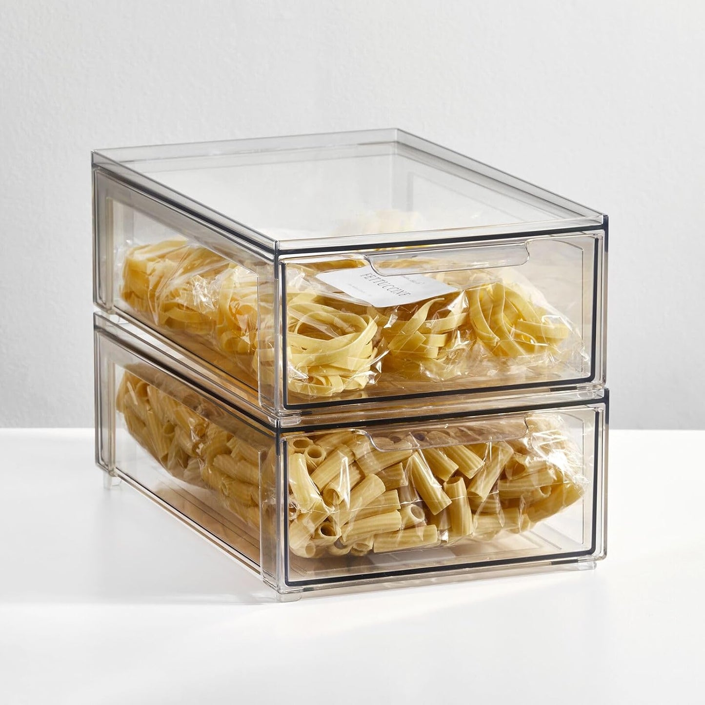 mDesign Kitchen Storage Drawer Box – Plastic Storage Box with Pull-Out Drawer – Pantry, Fridge and Cupboard Storage for Food and Snacks – Pack of 2 – Clear