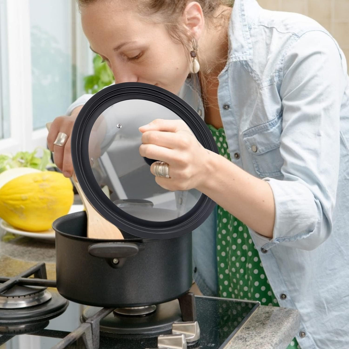 Universal Lid for Pots, Pans and Skillets - Tempered Glass Lid with Heat Resistant Silicone Rim Fits 10" - 12" Diameter Cookware, Replacement Lid for Frying Pan and Cast Iron Skillet(10"11"12")