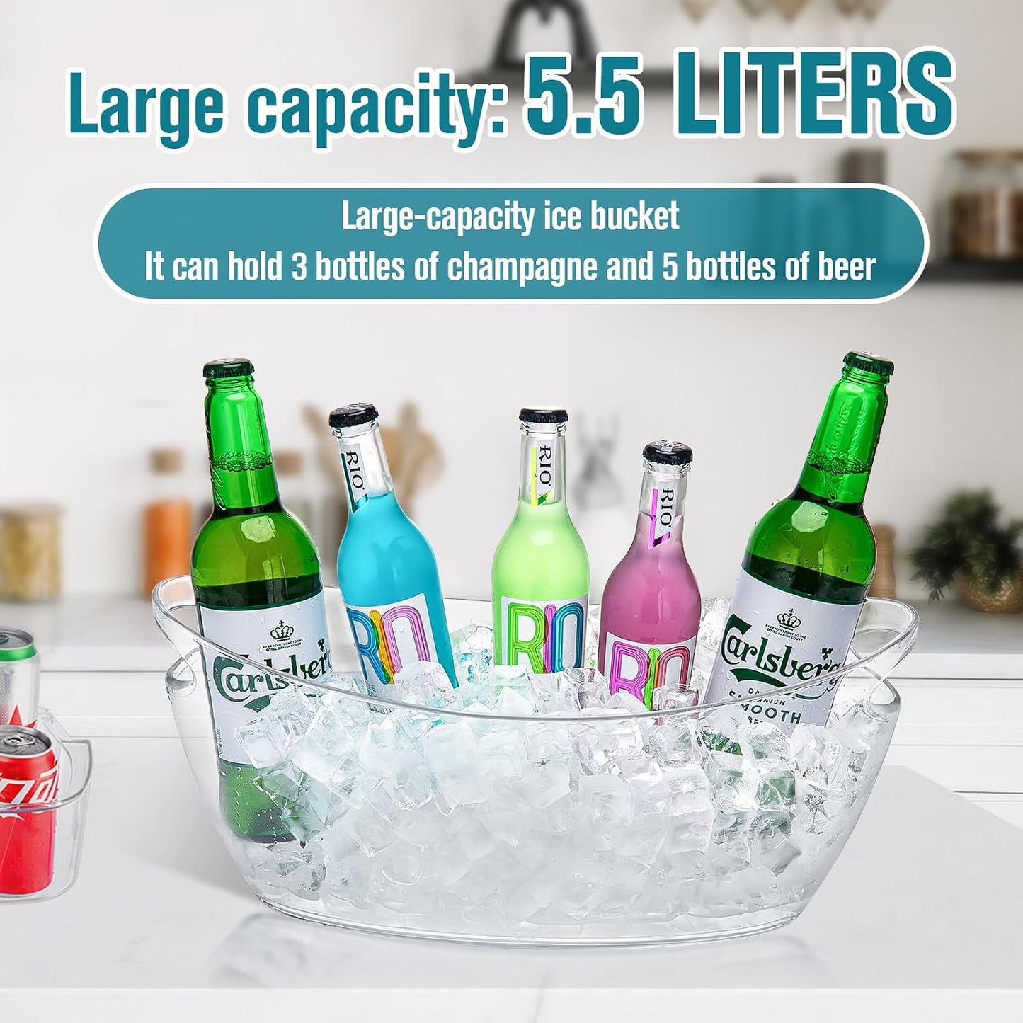 Ice Buckets for Parties, 2 PCS Ice Bucket for Cocktail Bar, 5.5L Drink Buckets for Parties, Wine Cooler, Champagne, Cocktails, Beer Chiller with 2 Ices Bucket Scoop(Clear)