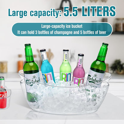 Ice Buckets for Parties, 2 PCS Ice Bucket for Cocktail Bar, 5.5L Drink Buckets for Parties, Wine Cooler, Champagne, Cocktails, Beer Chiller with 2 Ices Bucket Scoop(Clear)