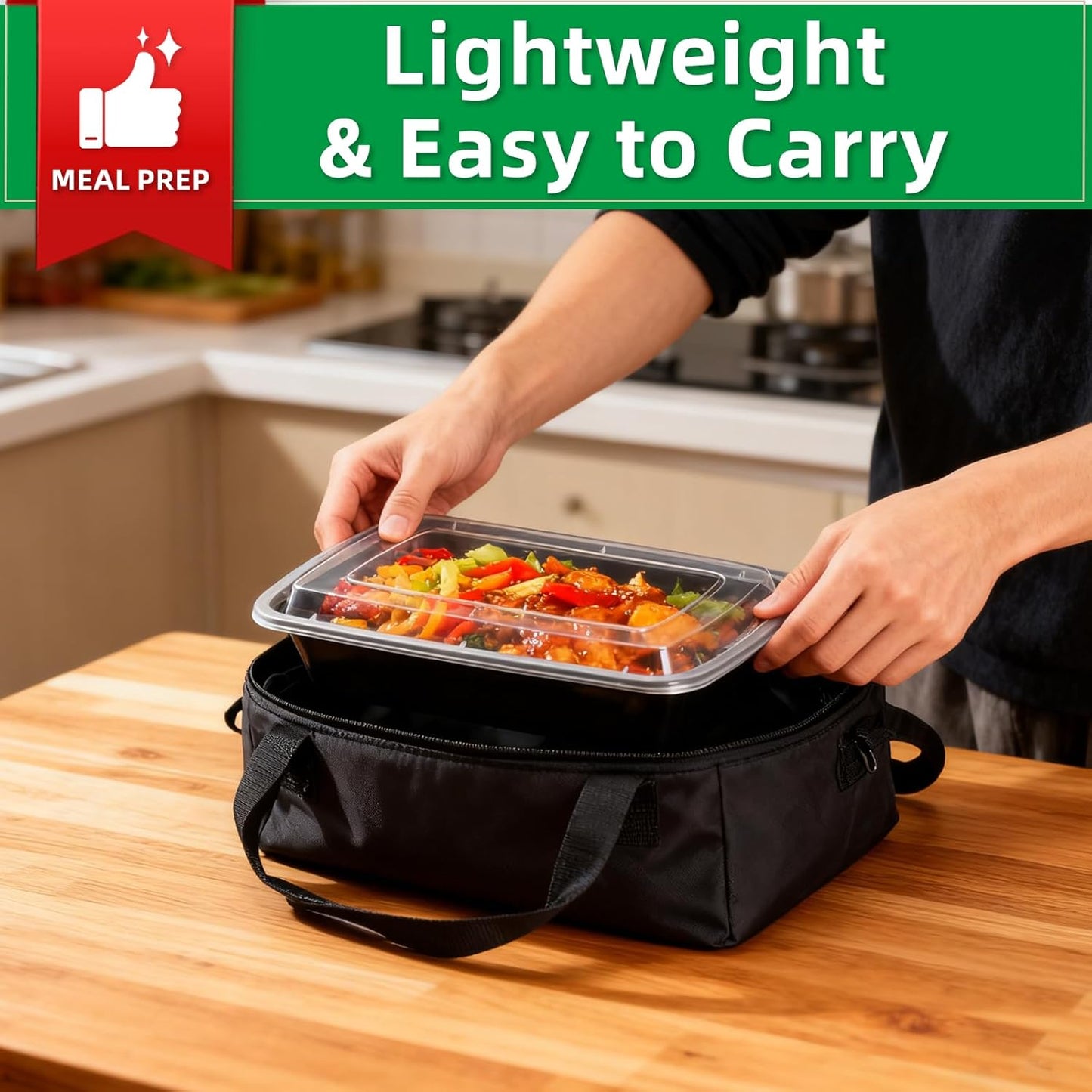 Meal Prep Containers 2 Compartment 15 Pack, 28 oz Divided Reusable Food Storage Containers with Lids Takeout Food Storage Containers Black, Microwave Dishwasher Freezer Safe, Stackable, BPA Free