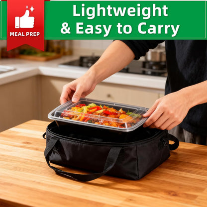 Meal Prep Containers 2 Compartment 15 Pack, 28 oz Divided Reusable Food Storage Containers with Lids Takeout Food Storage Containers Black, Microwave Dishwasher Freezer Safe, Stackable, BPA Free