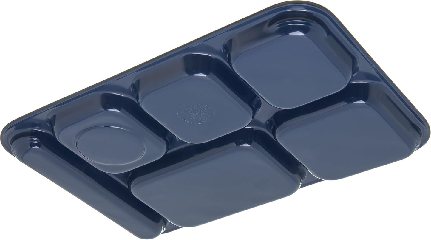 Carlisle FoodService Products Melamine Lunch Tray with 4 Compartments, Right Handed Cafeteria Tray with Divided Compartments for Food, 10" x 9.75", Dark Blue