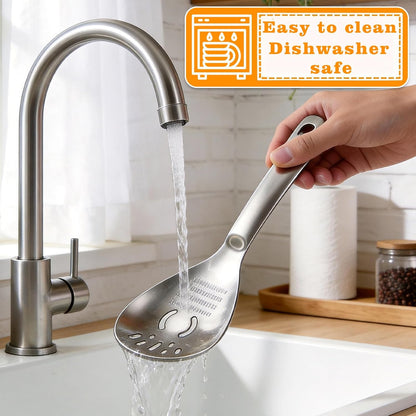 5 in 1 Multifunctional Cooking Spoon, 304 Stainless Steel Egg Yolk Separator for Raw Eggs, Potato Masher, Food Grater Plate, Slotted Spoon, and Bottle Opener - Heavy Duty Kitchen Utensil