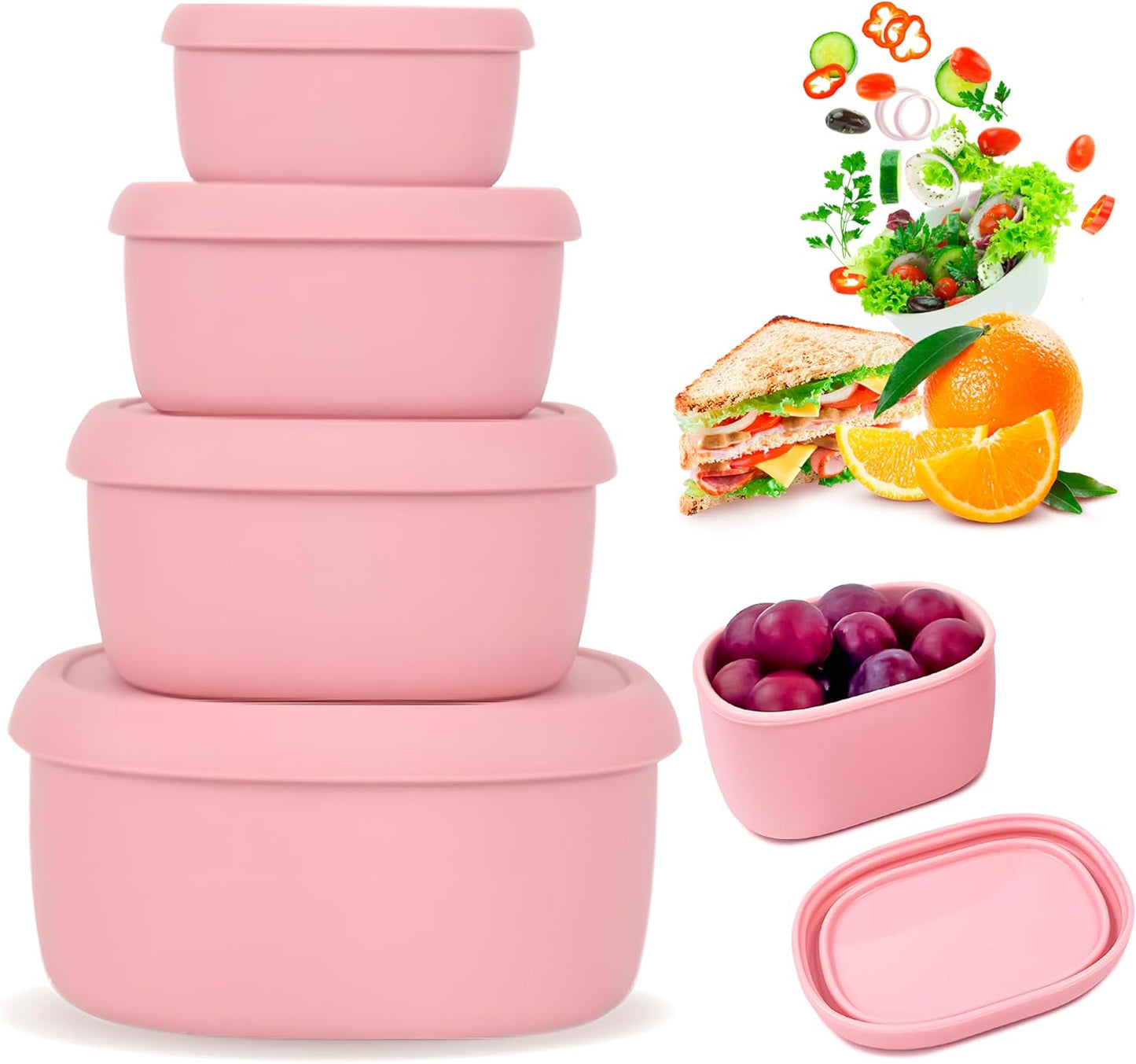 Anatole Silicone Food Storage Lunch Bento Box Set of 3 Reusable Nesting Containers with Lids BPA Free Dishwasher Microwave Oven Freezer Safe Leakproof (6.7oz, 10oz, 20oz)