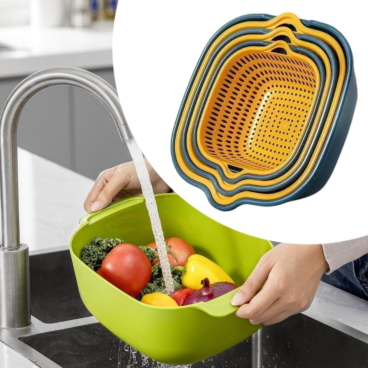6 Pack Space-Saving Collapsible Colander for Kitchen Fruits Vegetables
