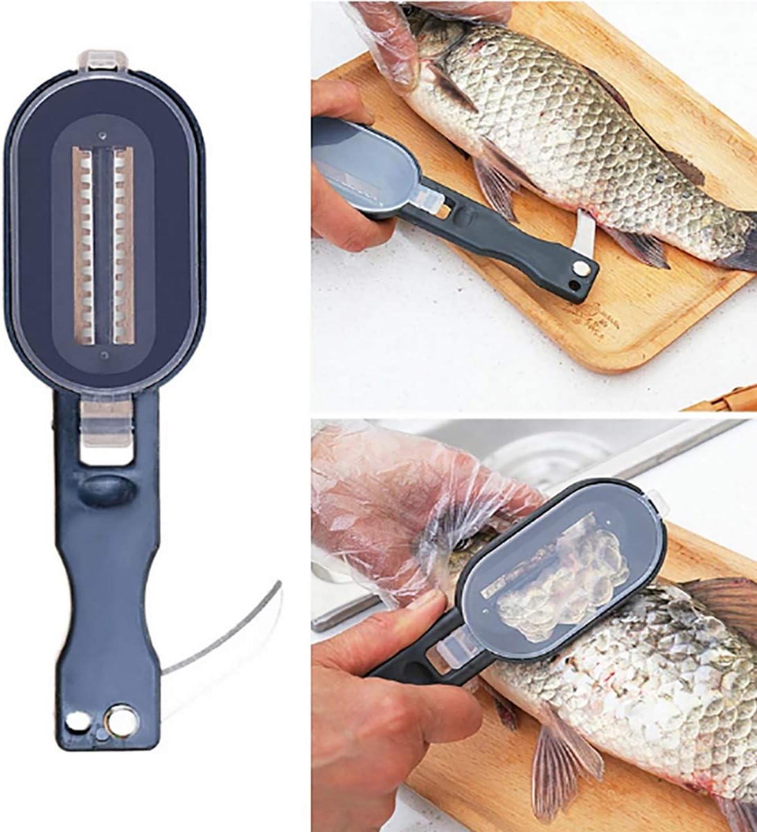 Fish Scaler with Knife, Scales Scraper with Lid Cover, 2 in 1