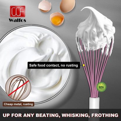 Walfos Silicone Whisk,Stainless Steel Wire Whisk -Heat Resistant 480°F Kitchen Whisks for Non-stick Cookware,Balloon Egg Beater Perfect for Blending,Whisking,Beating,Frothing & Stirring,Black