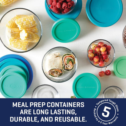 Anchor Hocking 12 Piece Glass Storage Containers with Lids (6 Glass Food Storage Containers & 6 Navy Blue SnugFit Lids)