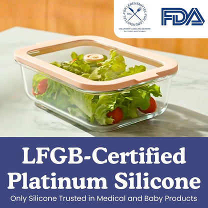 Ziruma Non-Toxic Glass Food Containers with Lids, 4-Pack, 35 oz, Beige | Plastic & BPA free. Glass body, glass lid & platinum silicone seal. Airtight & leakproof. Freezer & microwave safe.