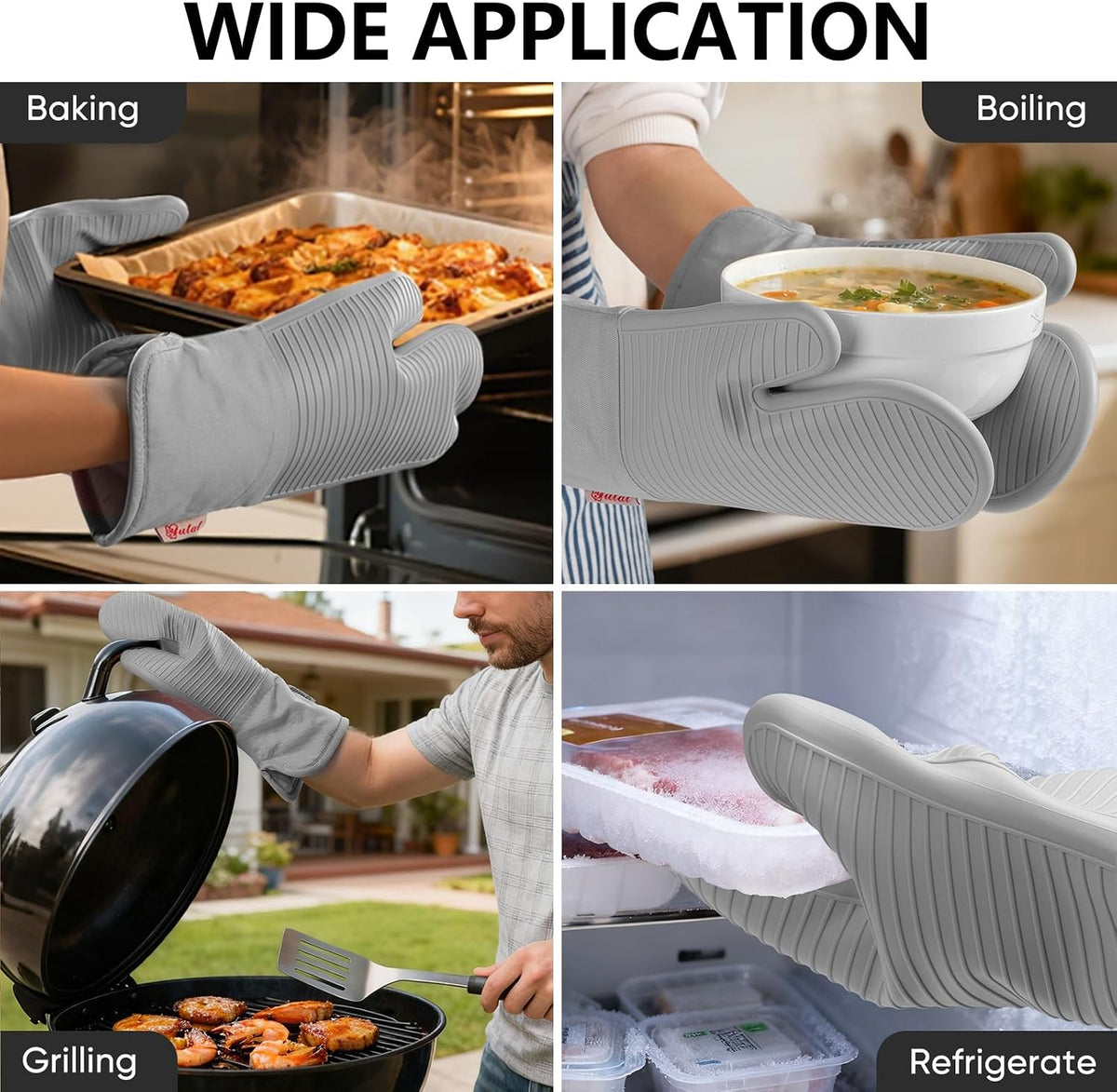 Yutat Silicone Oven Mitts - Oven Mitts and Pot Holders Sets Made of Non-Slip & BPA-Free Silicone, High Heat Resistant 500 Degrees, Perfect for Kitchen Cooking Baking BBQ, Peak Green