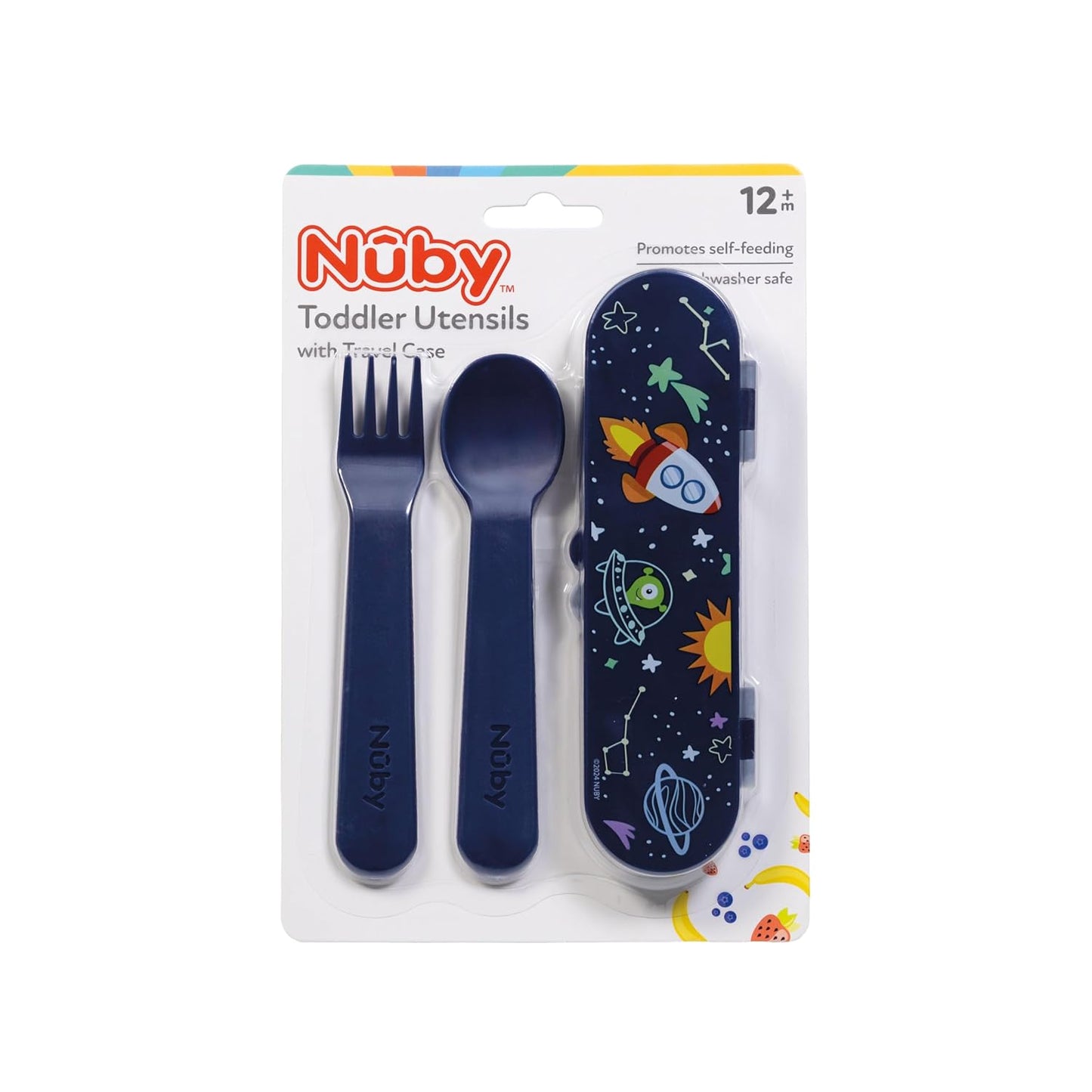 Nuby Toddler Utensils with Travel Case - Self-Feeding Fork & Spoon Set for Kids - Easy-to-Hold Training Utensils with Rounded Safe Edges for Independent Mealtime - Dinosaurs