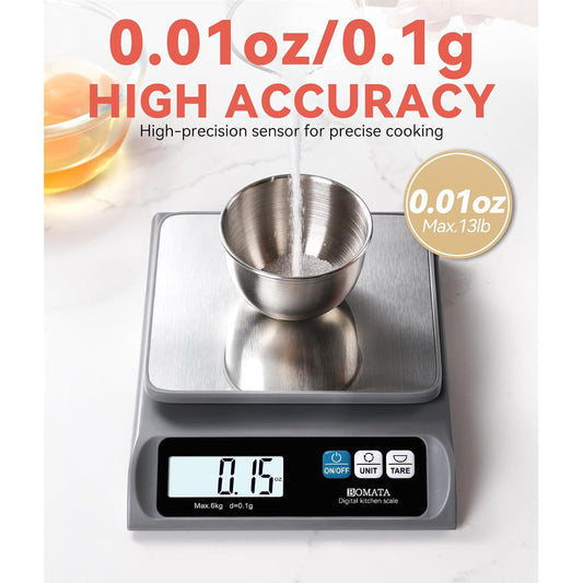 BOMATA 13lb/0.1g Precision Digital Food Scale for Kitchen, Grams and Ounces