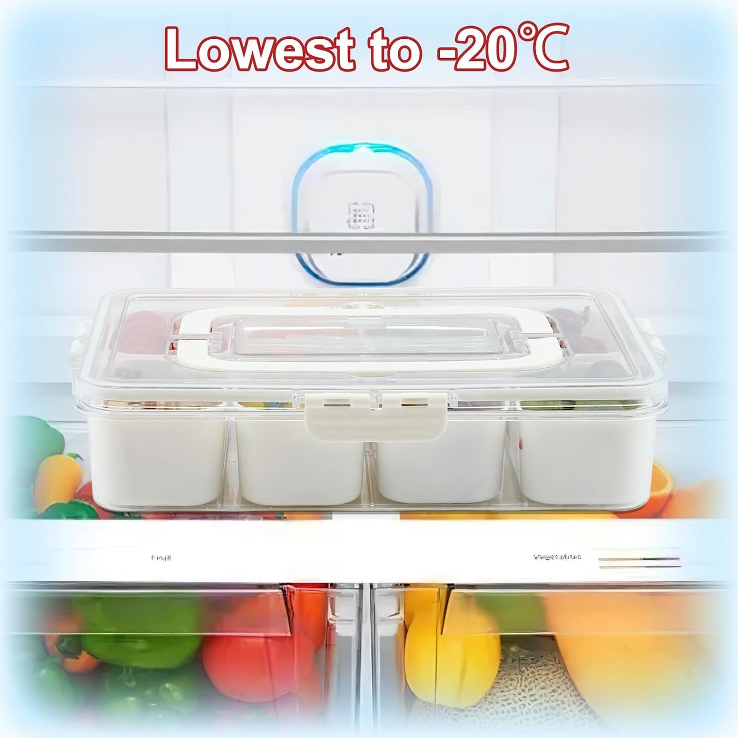 Divided Serving Tray with Lid and Handle, Portable Snackle Box with 8 Compartments & 8 Fruit Forks & 2 Spoons, Charcuterie Container for Party, Entertaining, Picnic, 1 Pack
