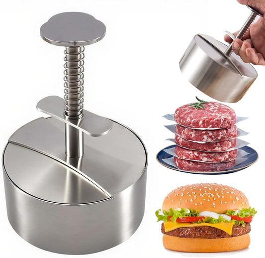 304 Stainless Steel Burger Press, Heavy Duty Adjustable Hamburger Meat Press Maker, Non-Stick Stuffed Patty Molds with150 PCS Hamburger Patty Paper for Beef, Vegetables, Meat, BBQ, Party Grill