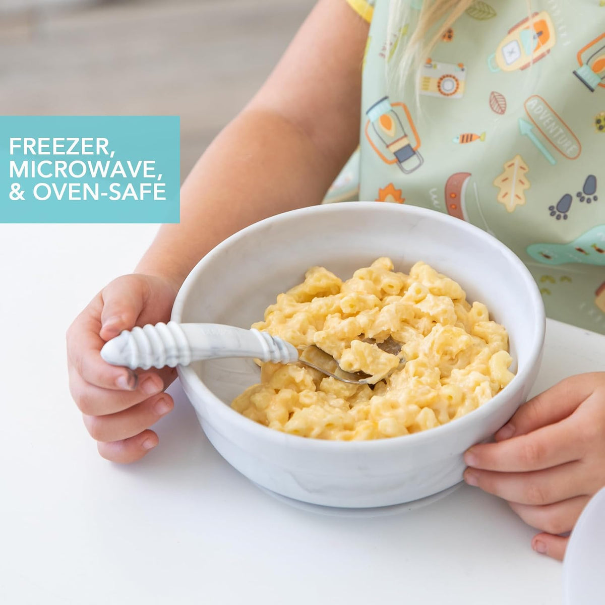 Bumkins Baby Bowl, Silicone Suction, for Babies, Toddlers and Kids, Baby Led Weaning, Feeding Essentials, Platinum Silicone, Non Skid Sticky Bottom, Supplies for Children Ages 6 Months Up, Gray