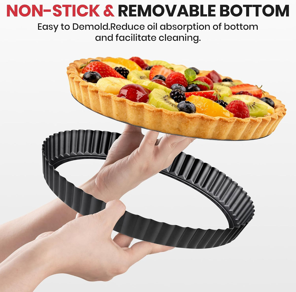 Tart Pan 9 Inch Removable Bottom Set,Non-stick Fluted Quiche Pan Pie Pan