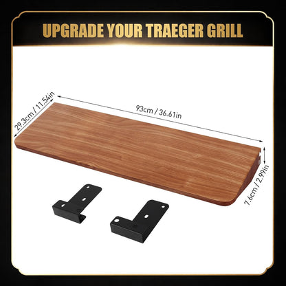 QuliMetal Folding Front Shelf for Traeger Pro 34, Texas Elite 34, Century 885 and Eastwood 34, 37" x 12" Heavy-Duty Grill Prep Table with Cutting Board, Stainless Steel Basin, Lid and 5 Hooks