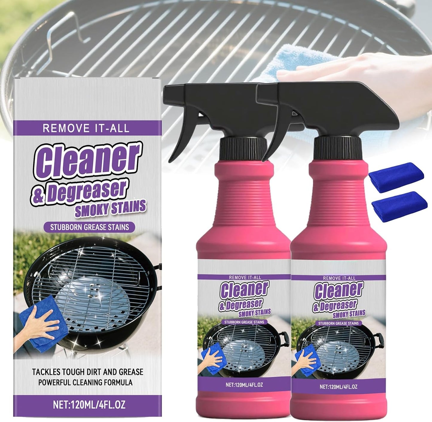 Fast-Acting Heavy-Duty Grill Degreaser Spray, Safe BBQ Cleaner for Outdoor Grills, Burnt Food & Grease, Multipurpose Oil Stain Remover for Ovens & Grates (1pc)