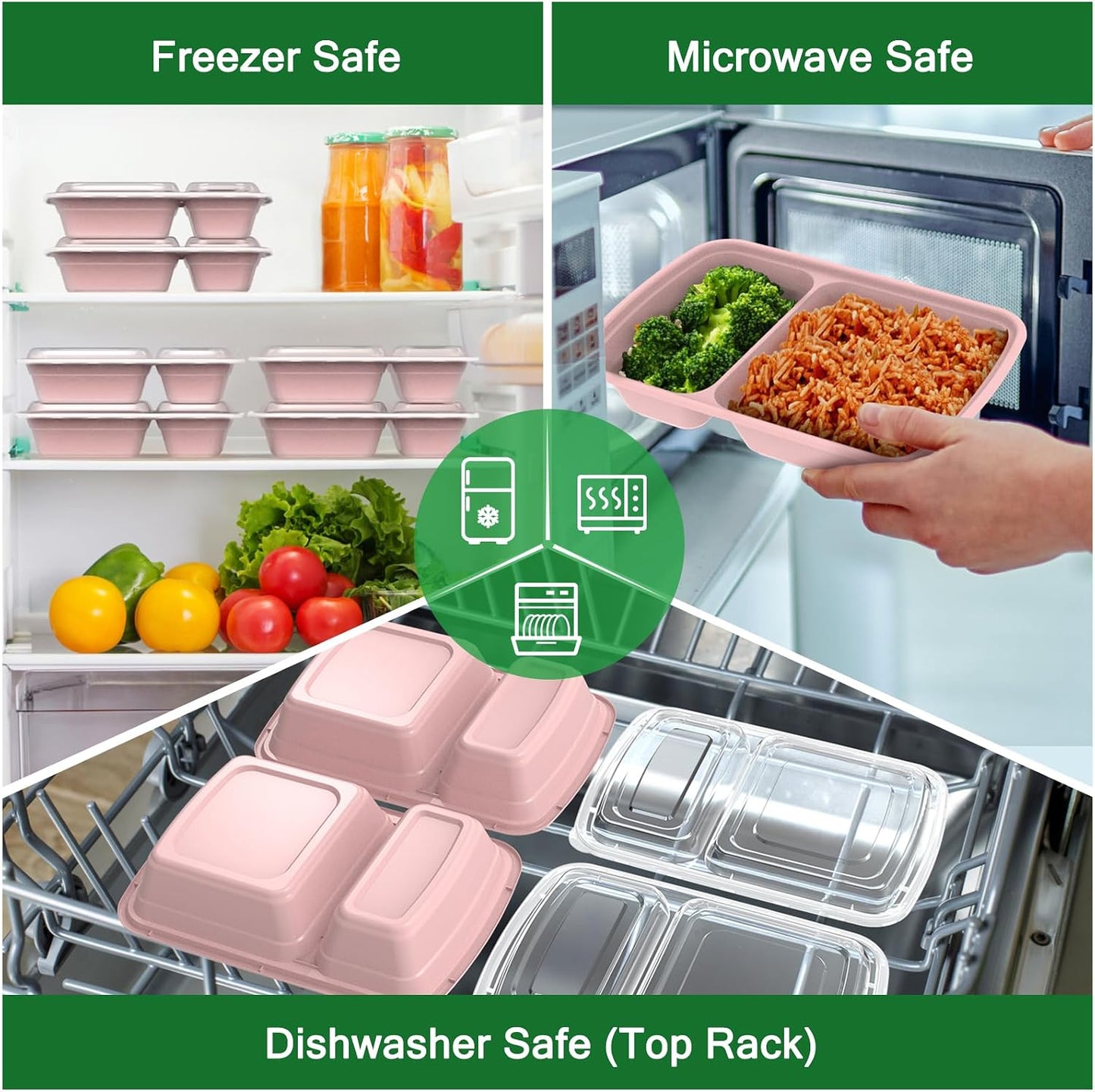 Dealusy 50 Pack (100-Piece) 28 oz Meal Prep Containers Reusable with Lids 2-Compartment, Sturdy Leakproof Food Safe, Microwave Freezer Dishwasher Safe, To Go Take Out Plastic Food Storage, Black